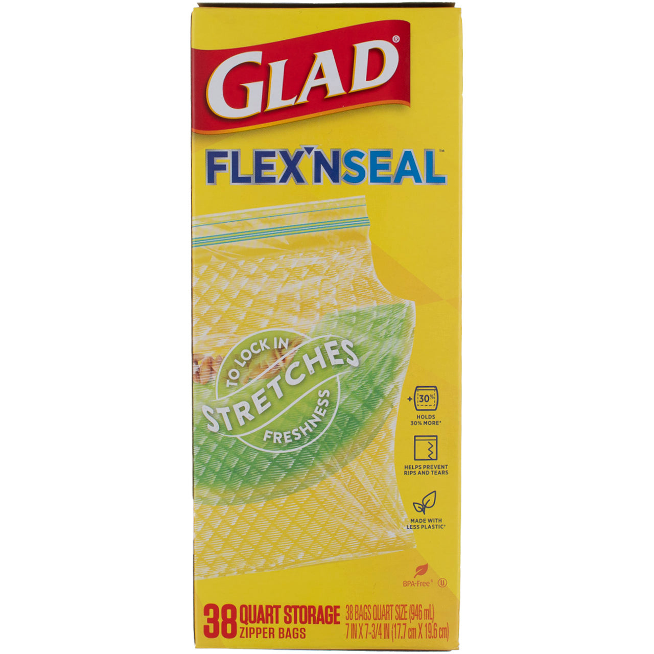 Glad FLEXN SEAL Quart Food Storage Plastic Bags, 38 ct - Food 4 Less
