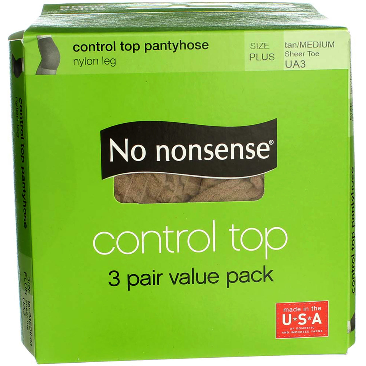 No Nonsense Control Top Nylon Leg Pantyhose, Tan/Medium UA3, Size Plus –  Vitabox