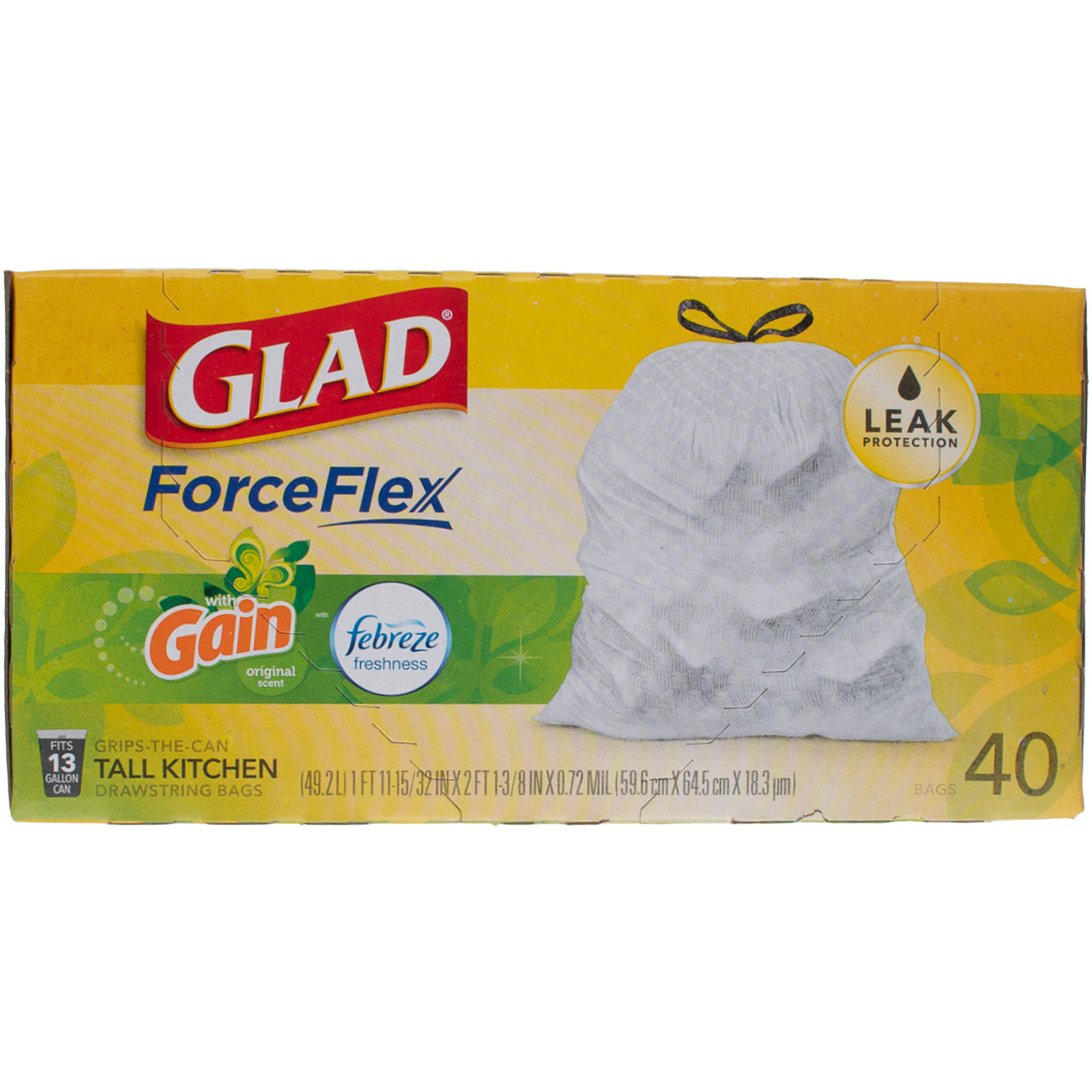 Glad ForceFlex Tall Kitchen Trash Bags, 13 Gallon, 40 Bags (Gain Original  Scent)