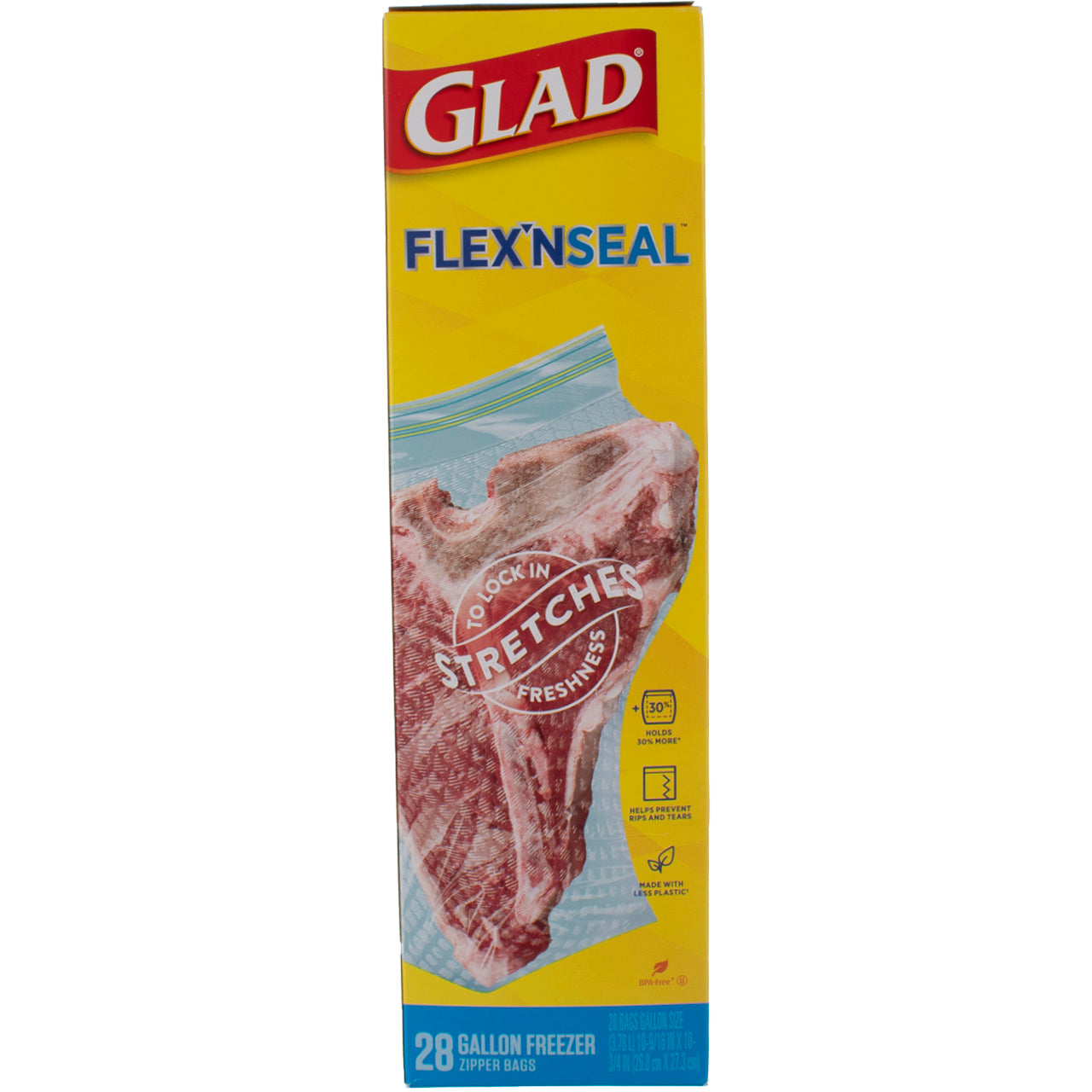 Glad FLEXN SEAL Gallon Freezer Zipper Bags, 28 Count (Pack of 4