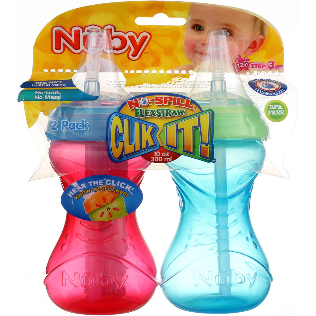 Nuby 2 Pack 10oz Clik-it No-Spill Silicone Spout Sippy Cup