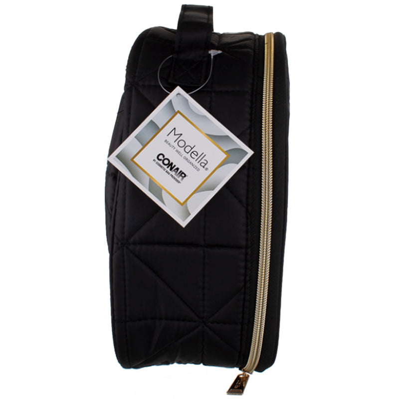Conair Modella Quilted Round Train Vitabox Case Cosmetic – Black Bag